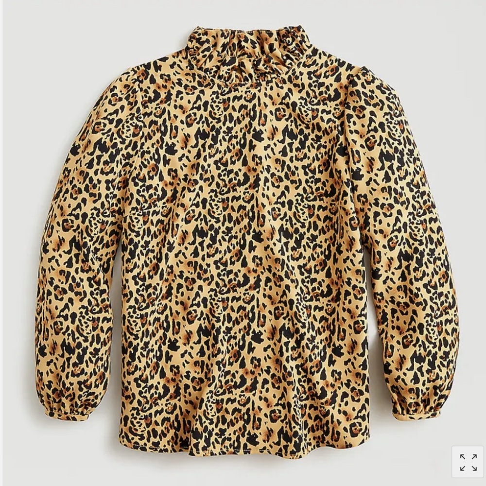 J.Crew Long-sleeve ruffle-neck top in leopard 365 crepe – Size XS - AJ555